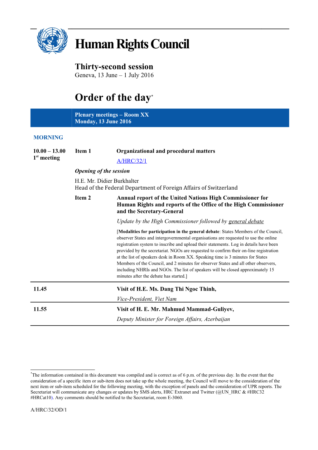 Order of the Day, Monday 13 June 2016