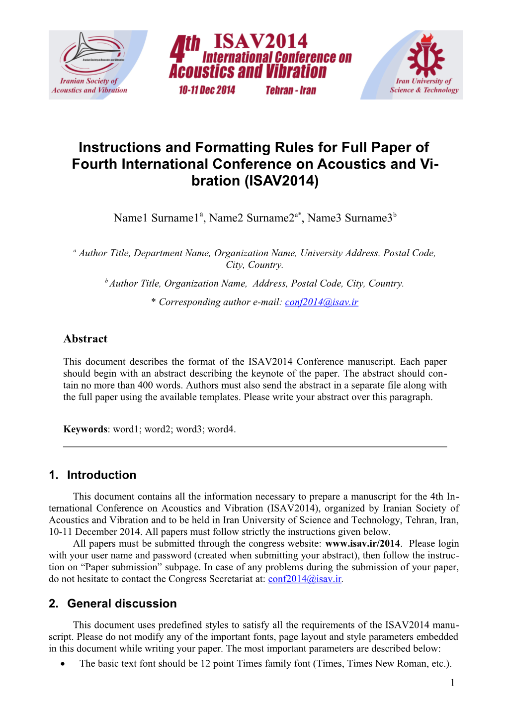 Instructions and Formatting Rules for Full Paper Of