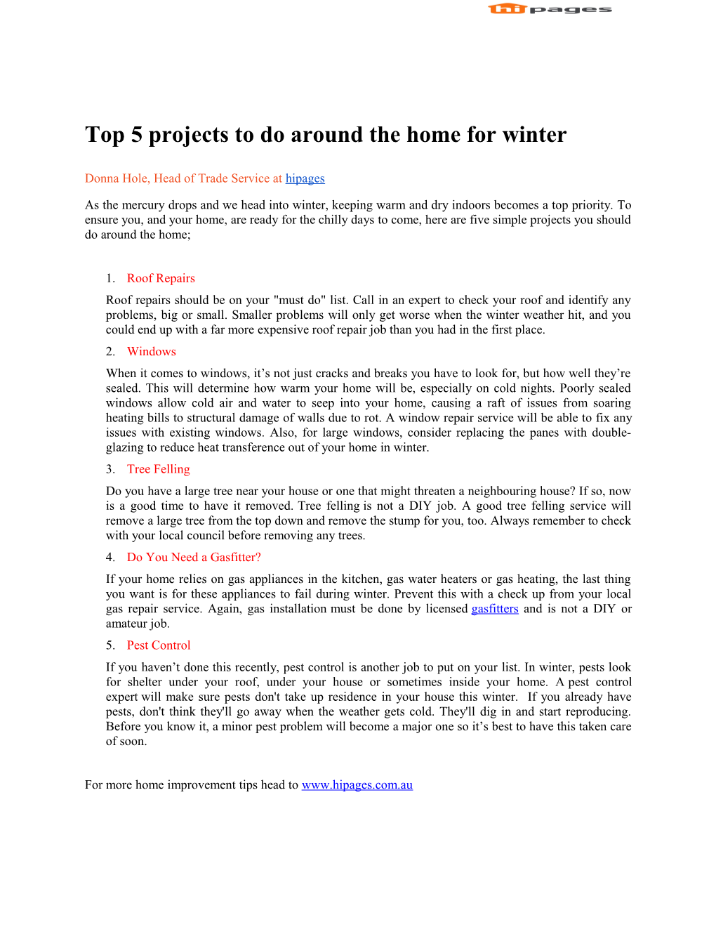 Top 5 Projects to Do Around the Home for Winter