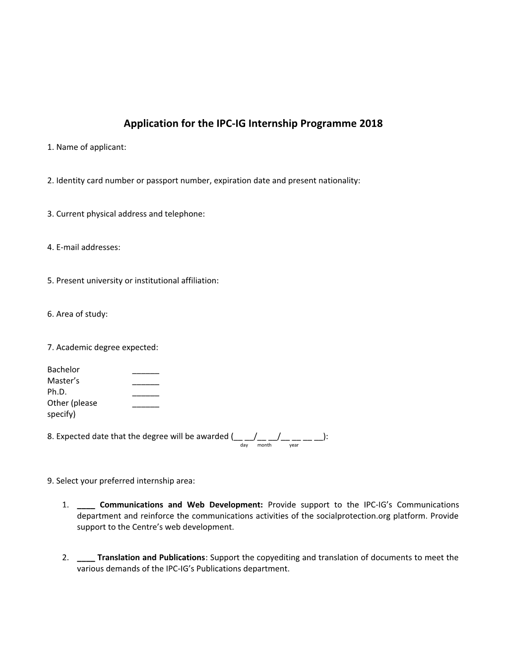 Application for the IPC-IG Internship Programme 2018