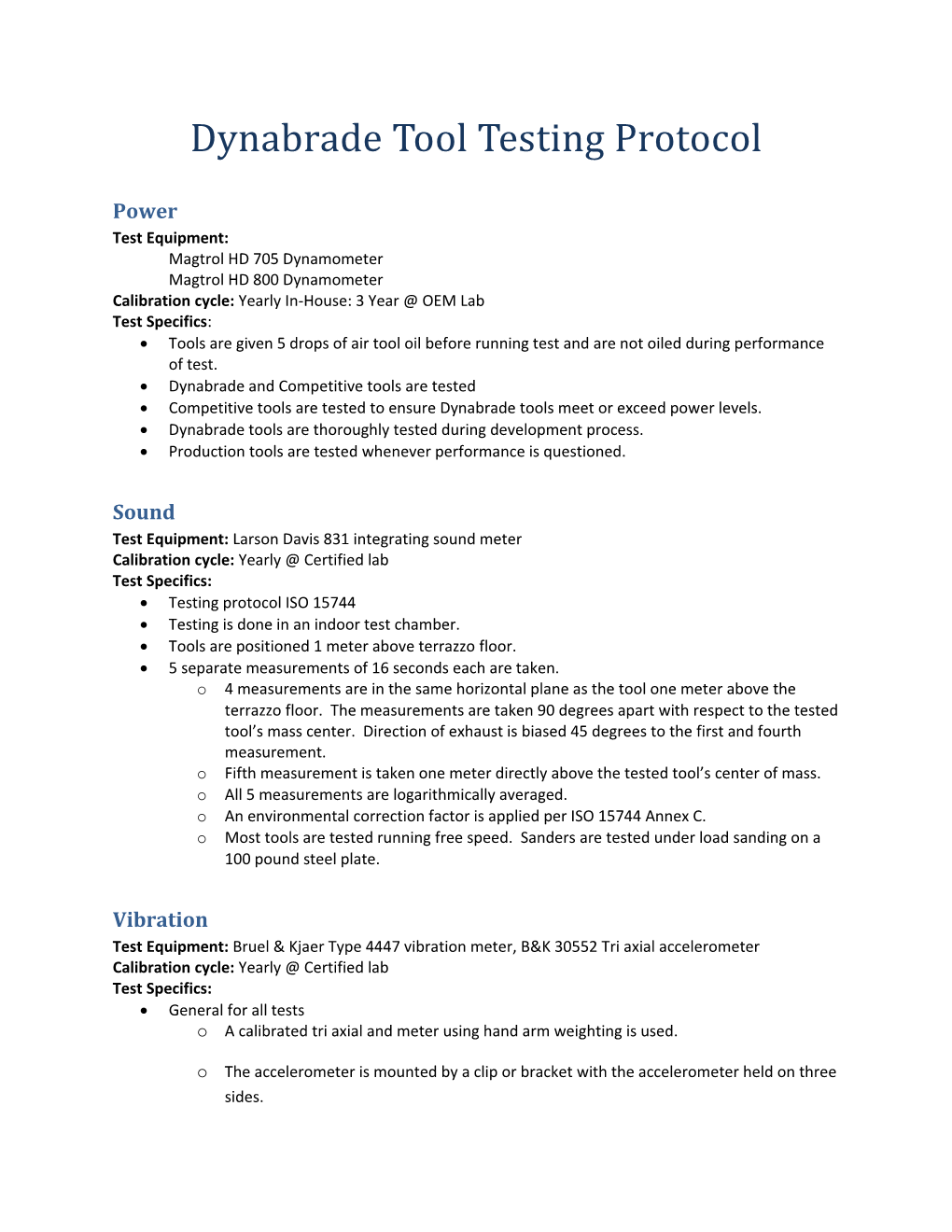 Dynabrade Tool Testing Protocol