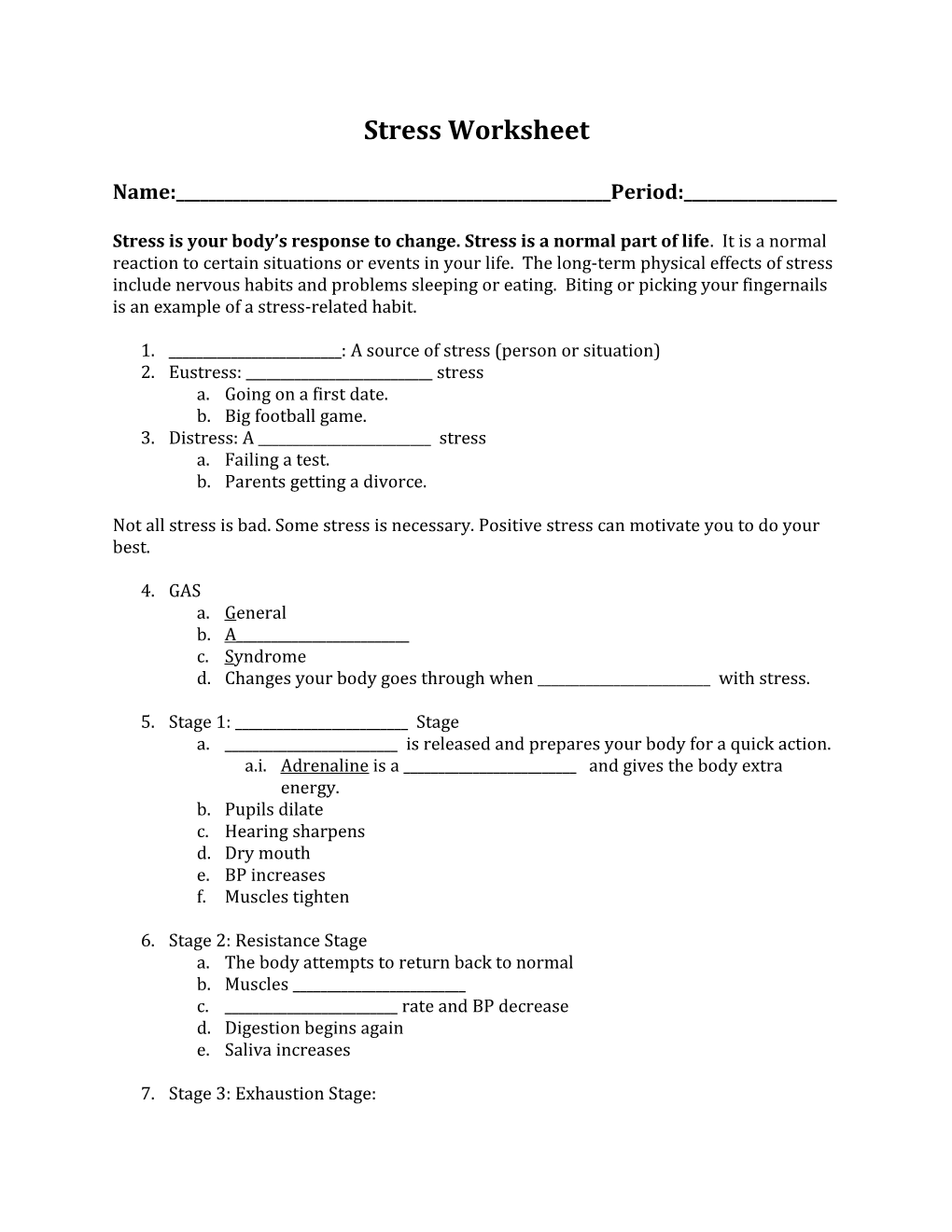 Stress Worksheet