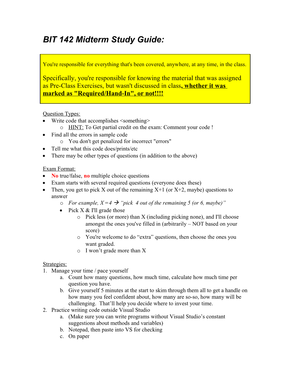 BIT 143 Midterm Study Guide