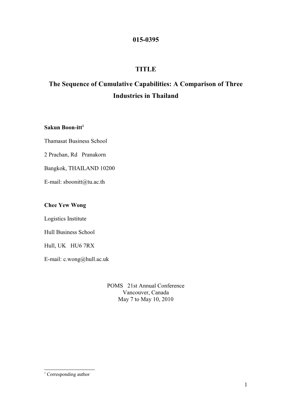 Cumulative Capabilities for Automotive, Electronics and Food Industries in Thailand: A