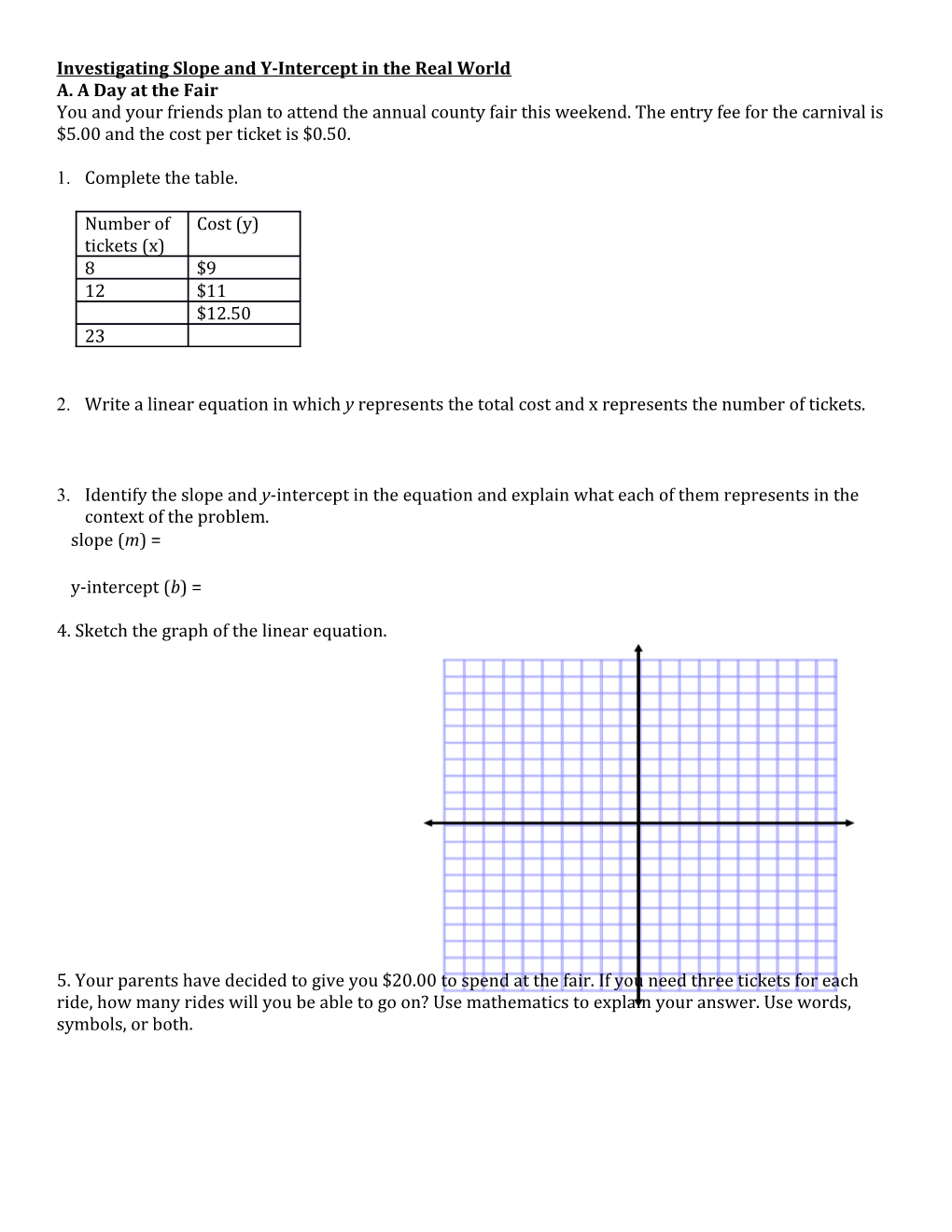 Investigating Slope and Y-Intercept in the Real World