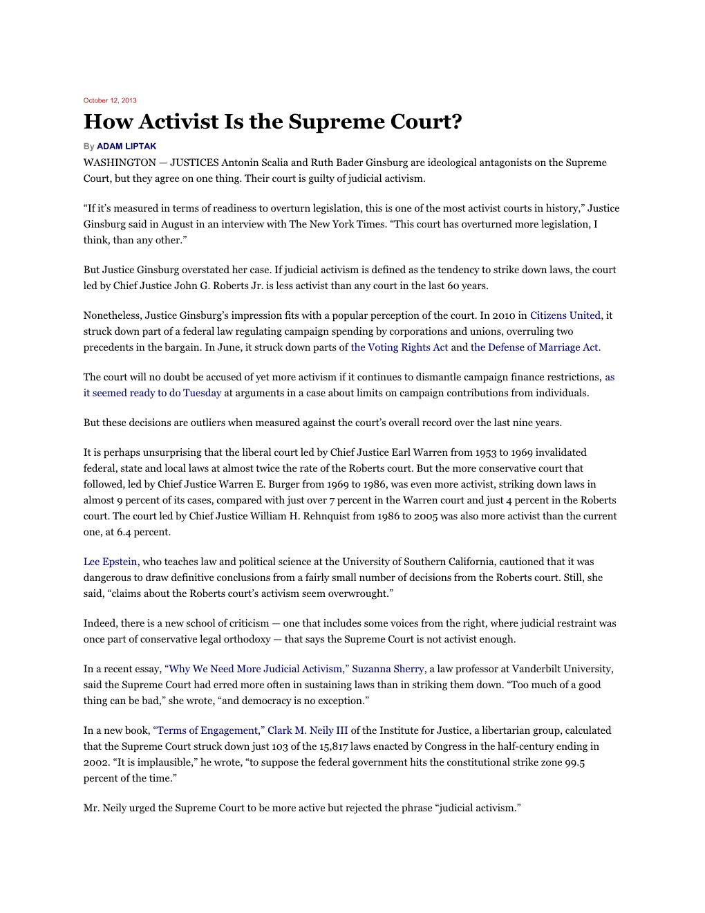 How Activist Is the Supreme Court?