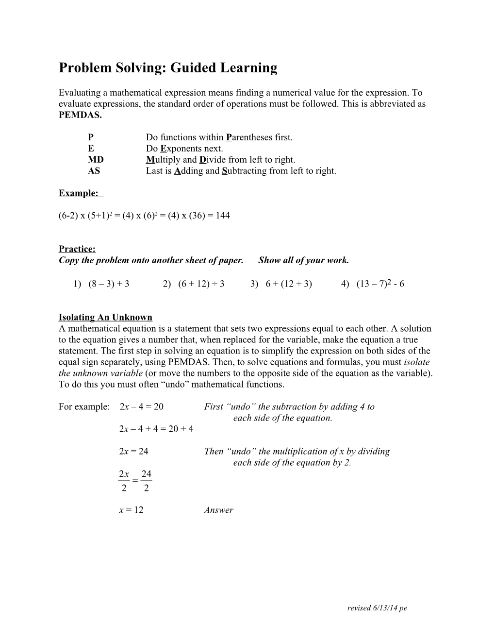 Algebraic Problem-Solving