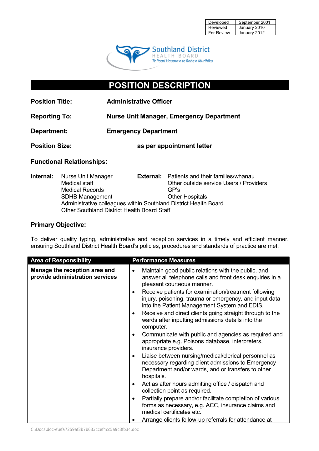 Administrative Officer, Emergency Department - Page 1