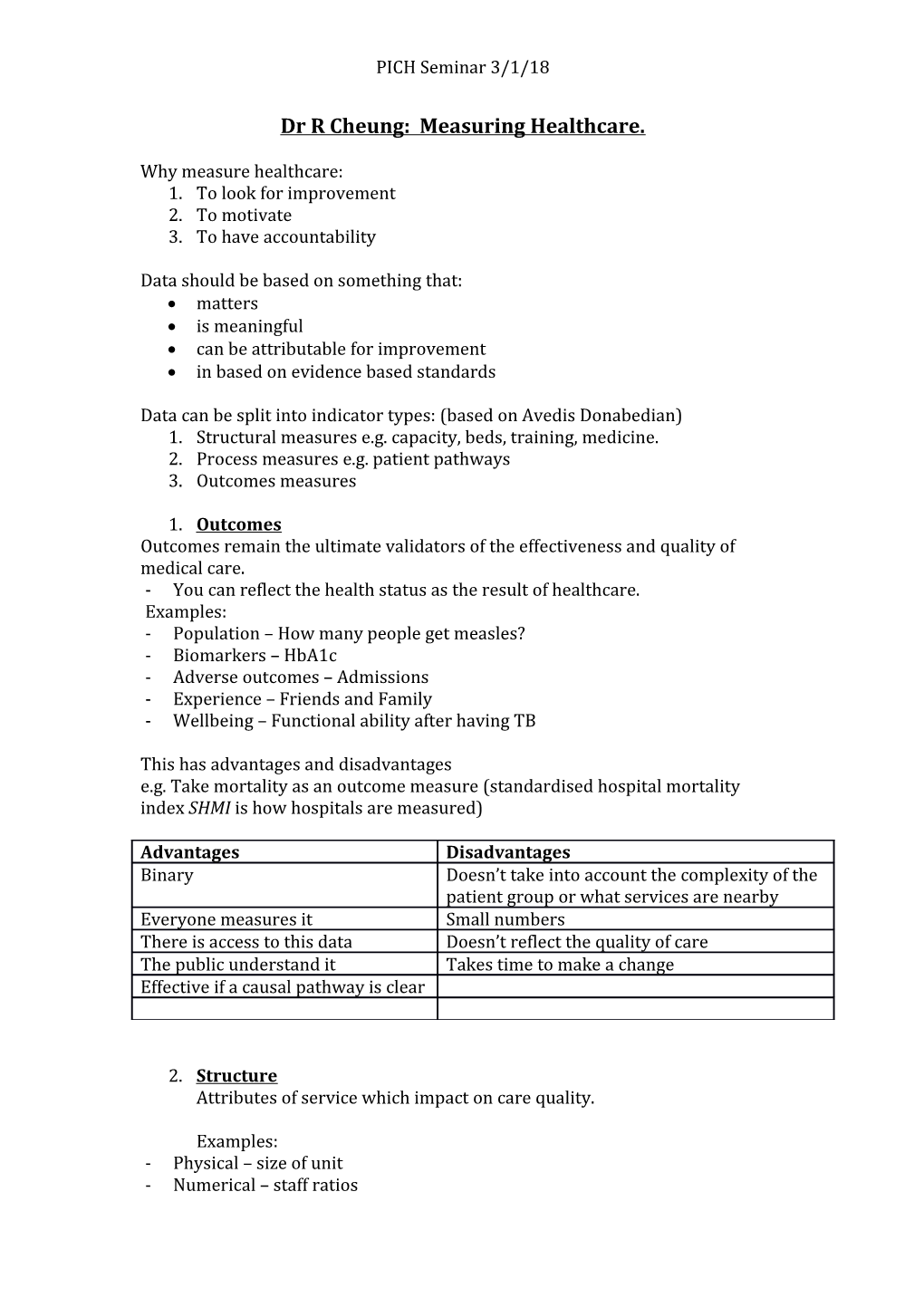 Dr R Cheung: Measuring Healthcare