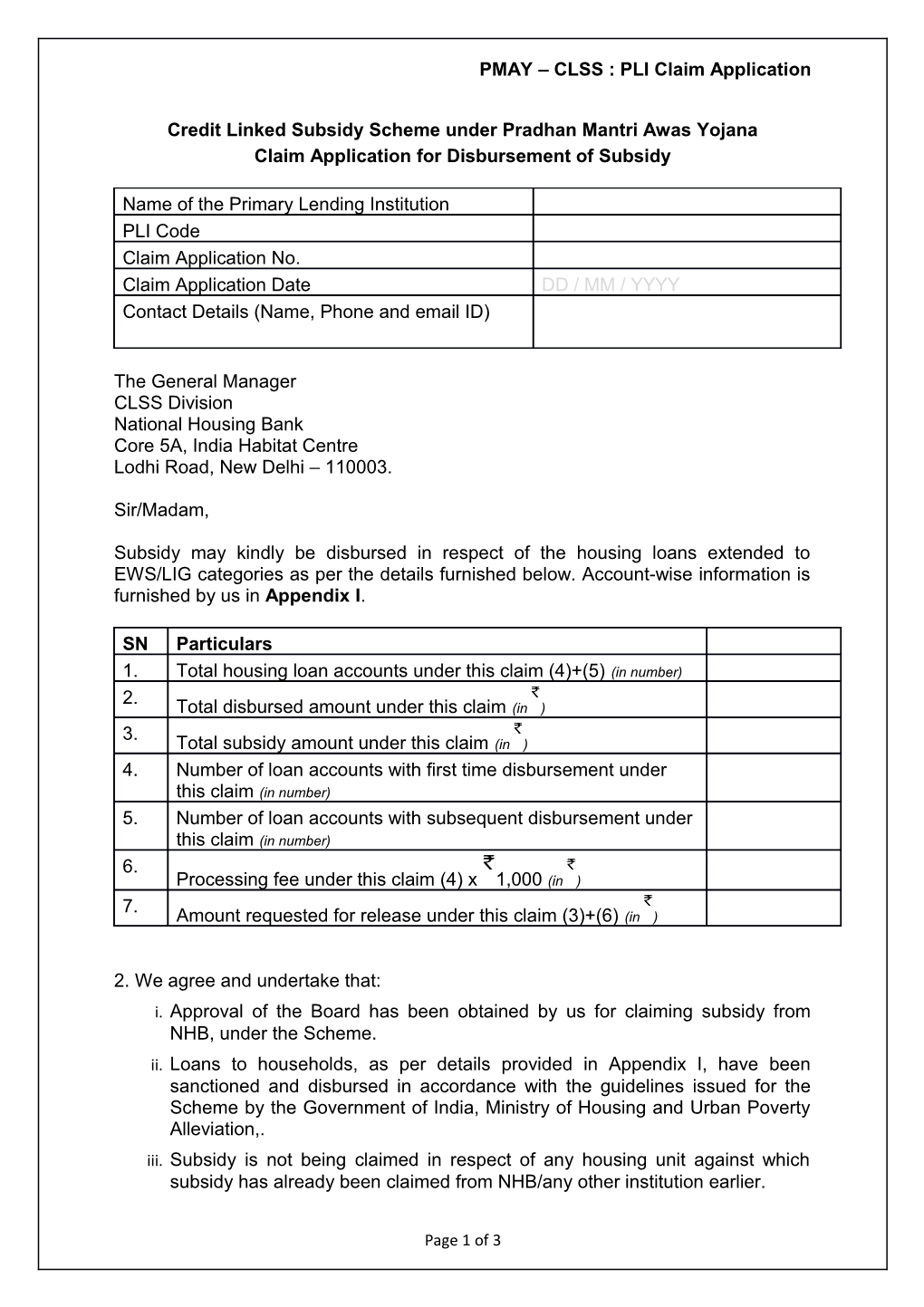 PMAY CLSS :PLI Claim Application