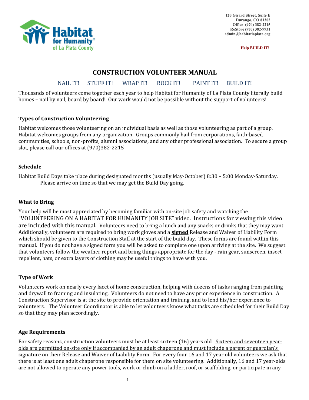 Construction Volunteering Guidelines