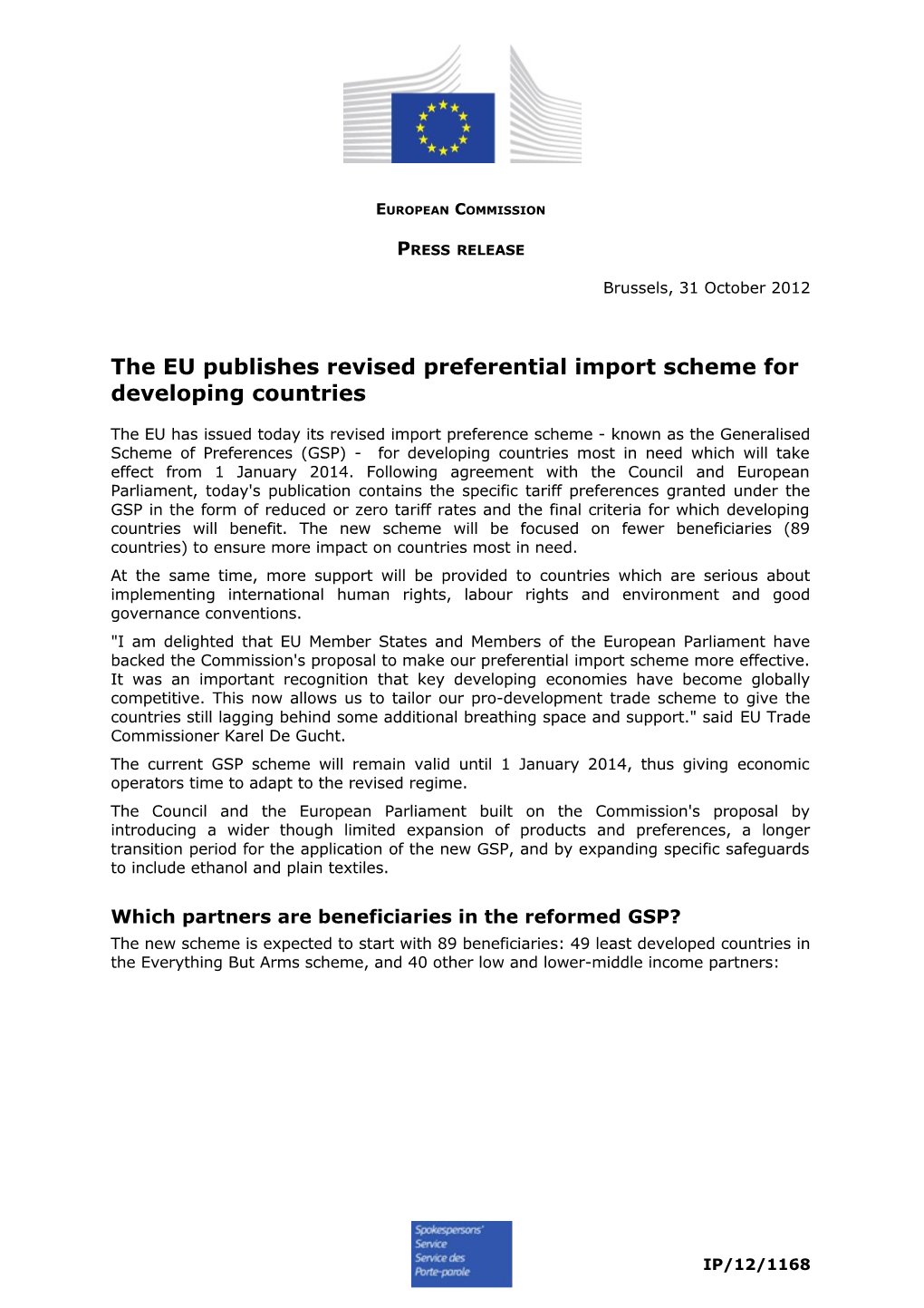 The EU Publishes Revised Preferential Import Scheme for Developing Countries