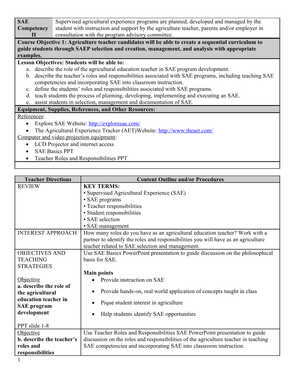 Describe the Role of the Agricultural Education Teacher in SAE Program Development