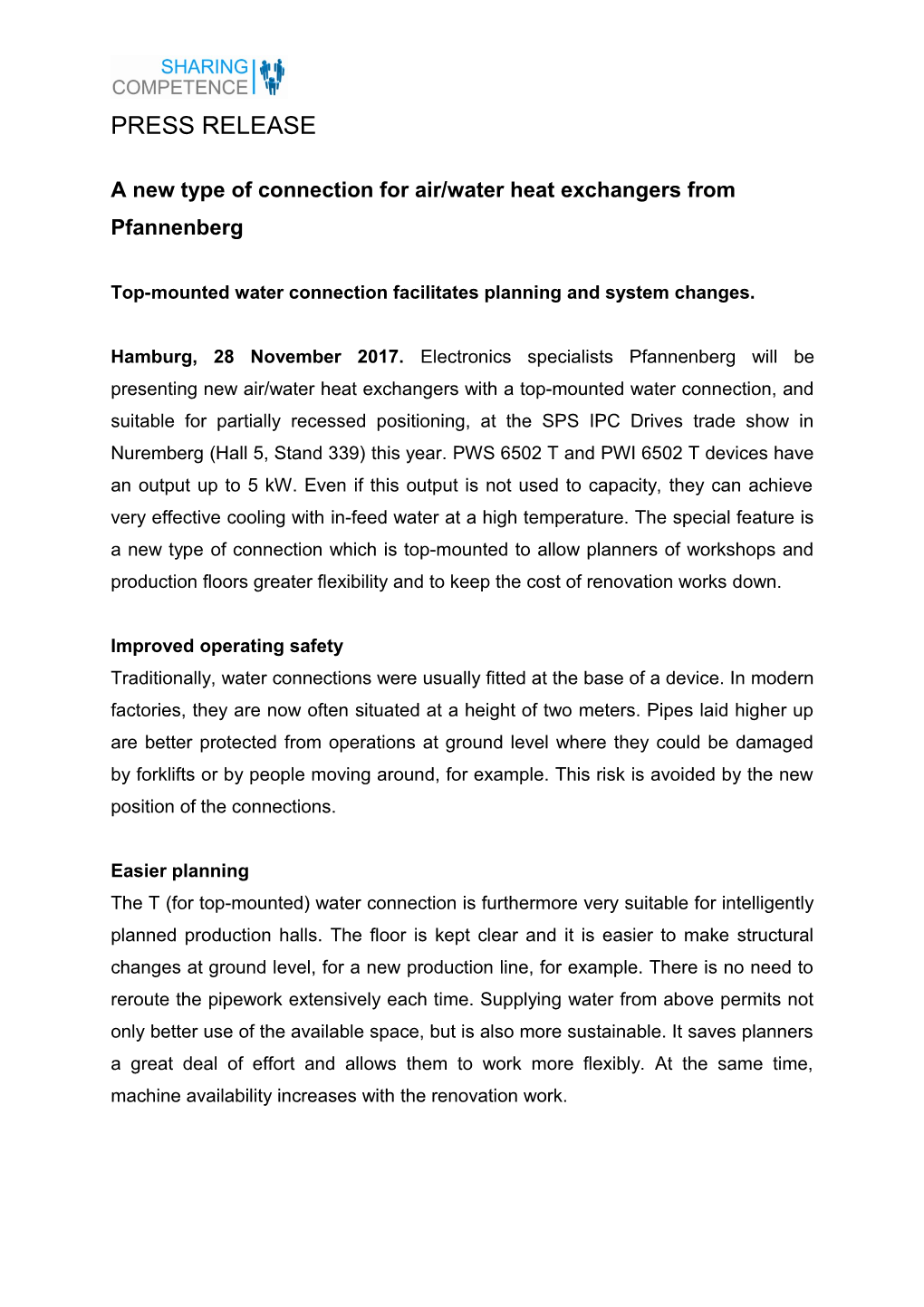 A New Type of Connection for Air/Water Heat Exchangers from Pfannenberg