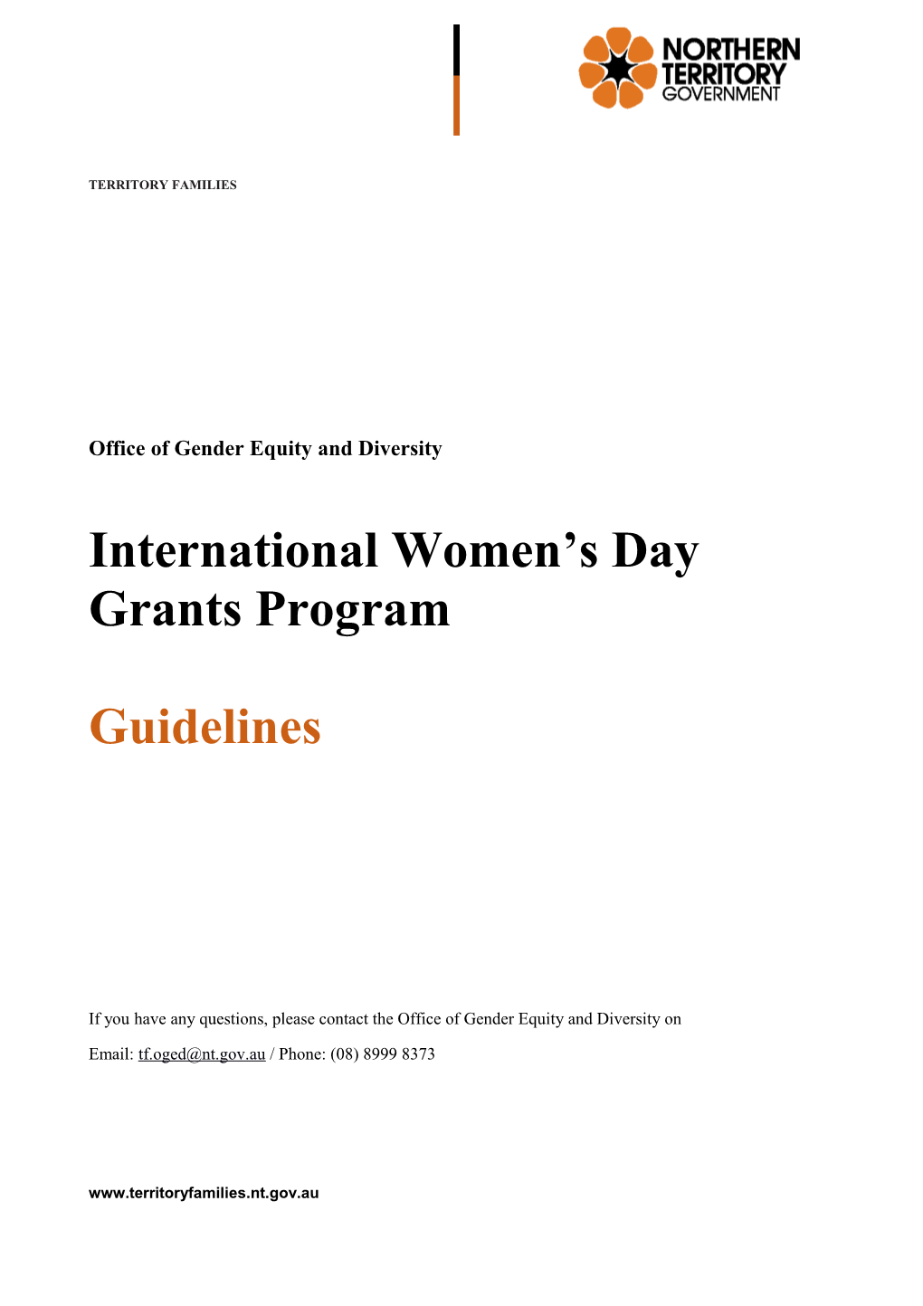 Office of Gender Equity and Diversity Gender Equality Grants - Guidelines