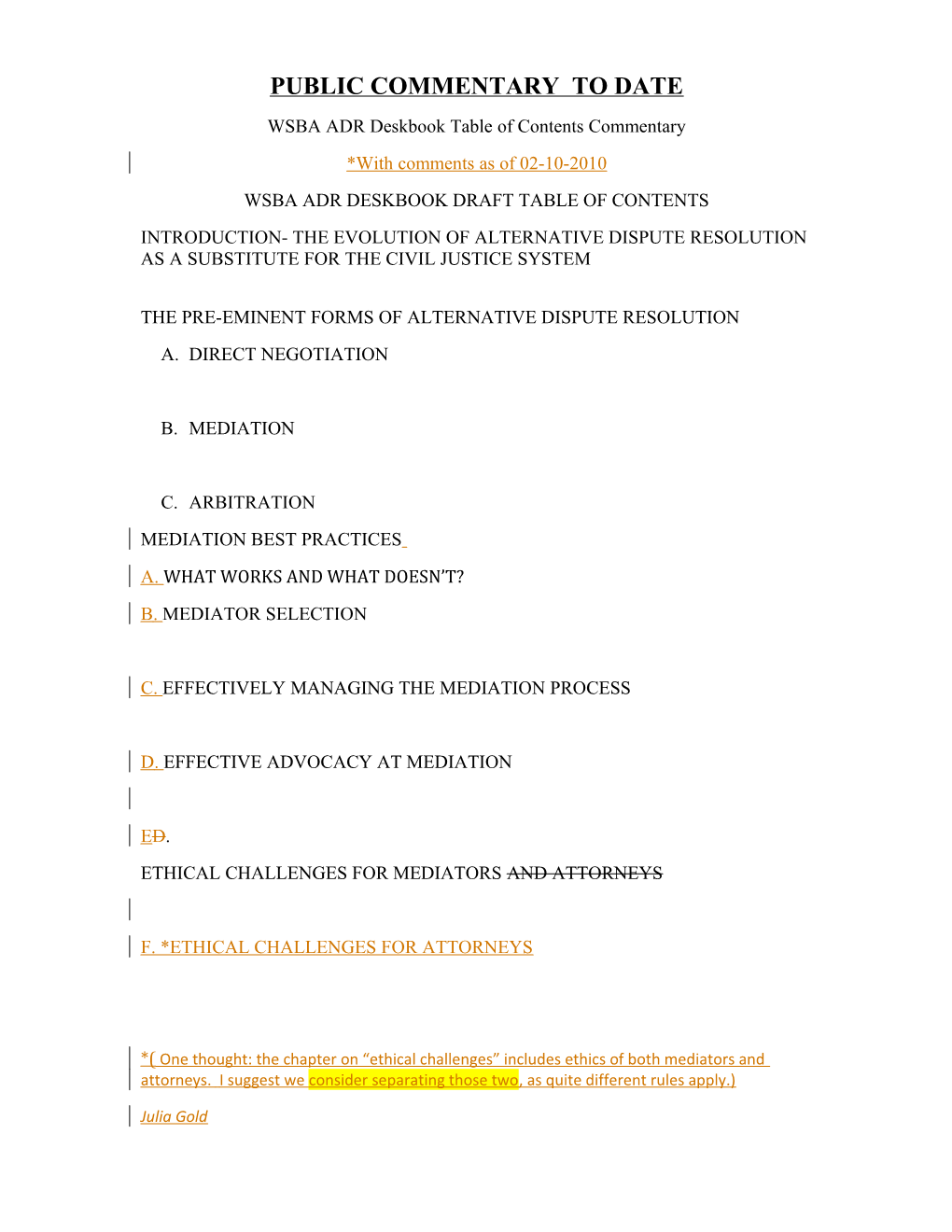 Wsba Adr Deskbook Draft Table of Contents