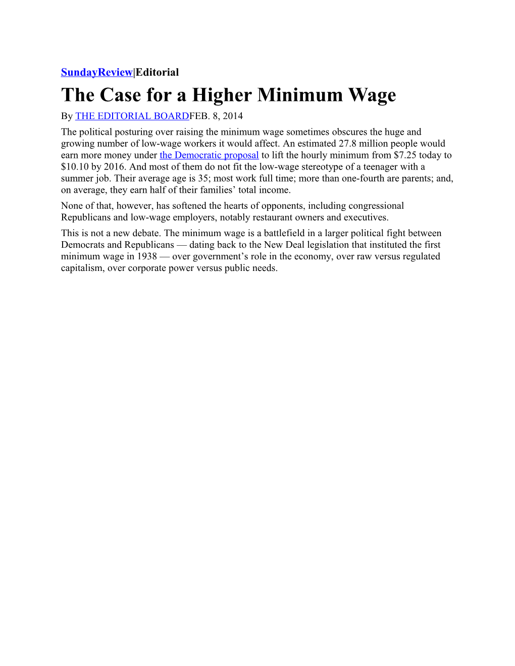 The Case for a Higher Minimum Wage