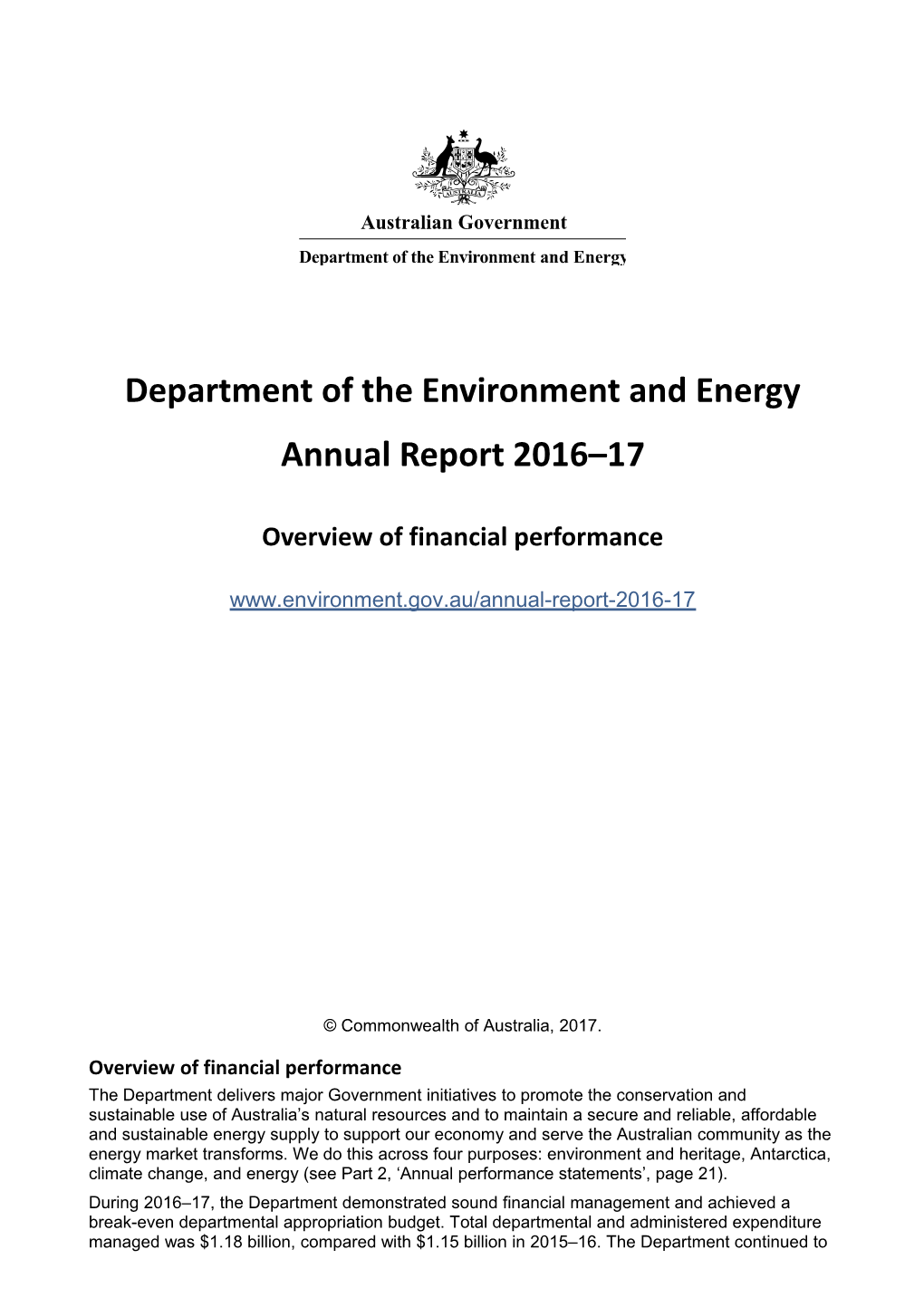 Department of the Environment and Energy