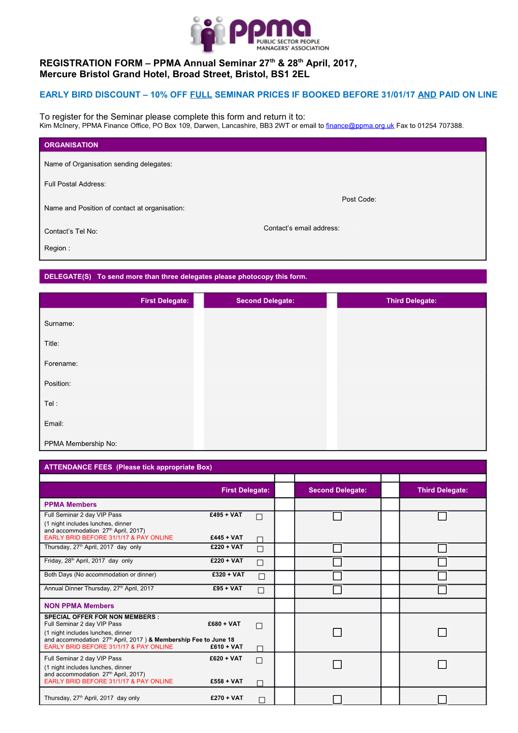 REGISTRATION FORM PPMA Conference