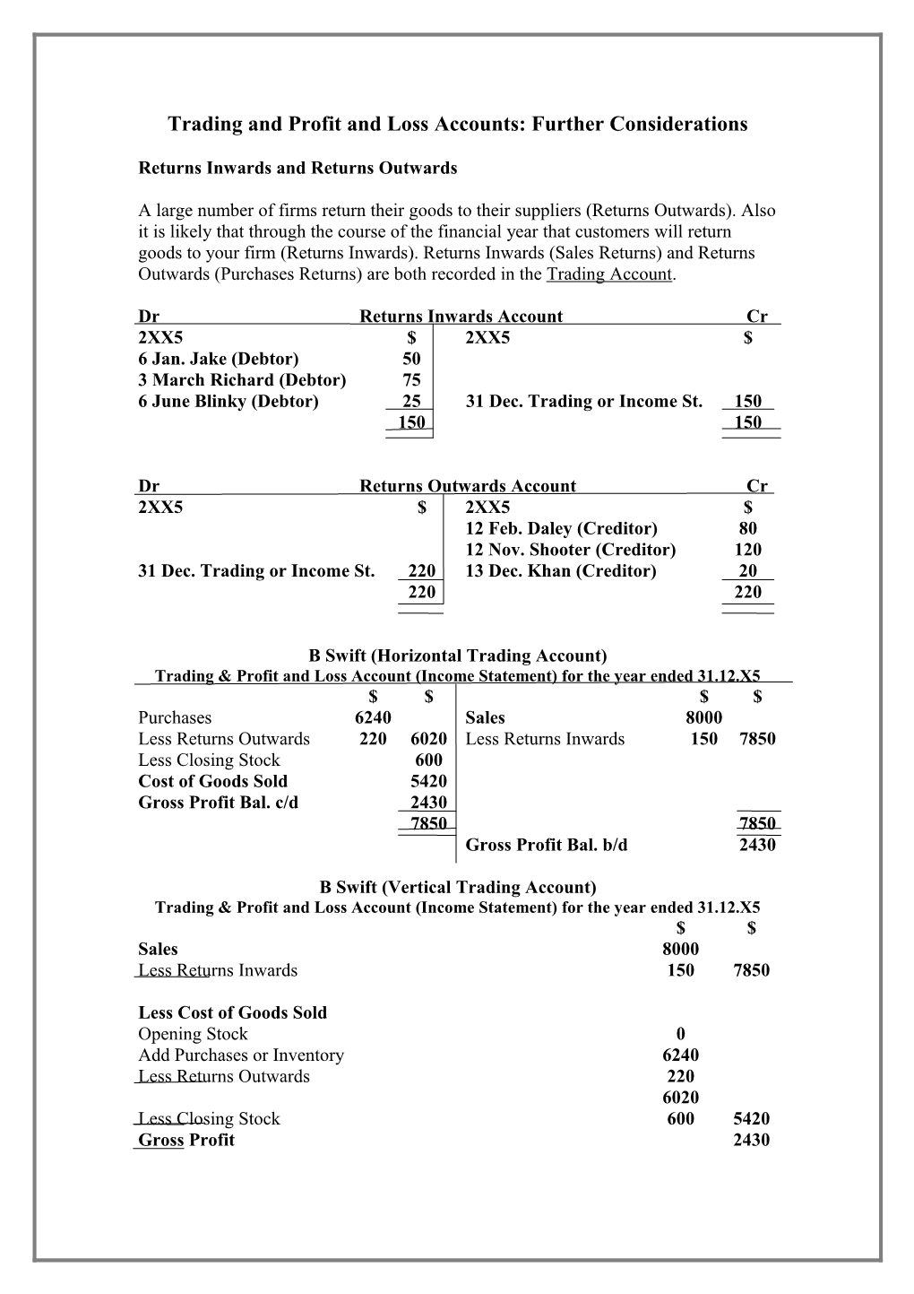 Trading and Profit and Loss Accounts: Further Considerations