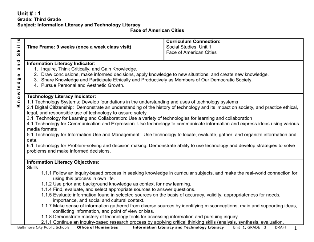 Subject: Information Literacy and Technology Literacy