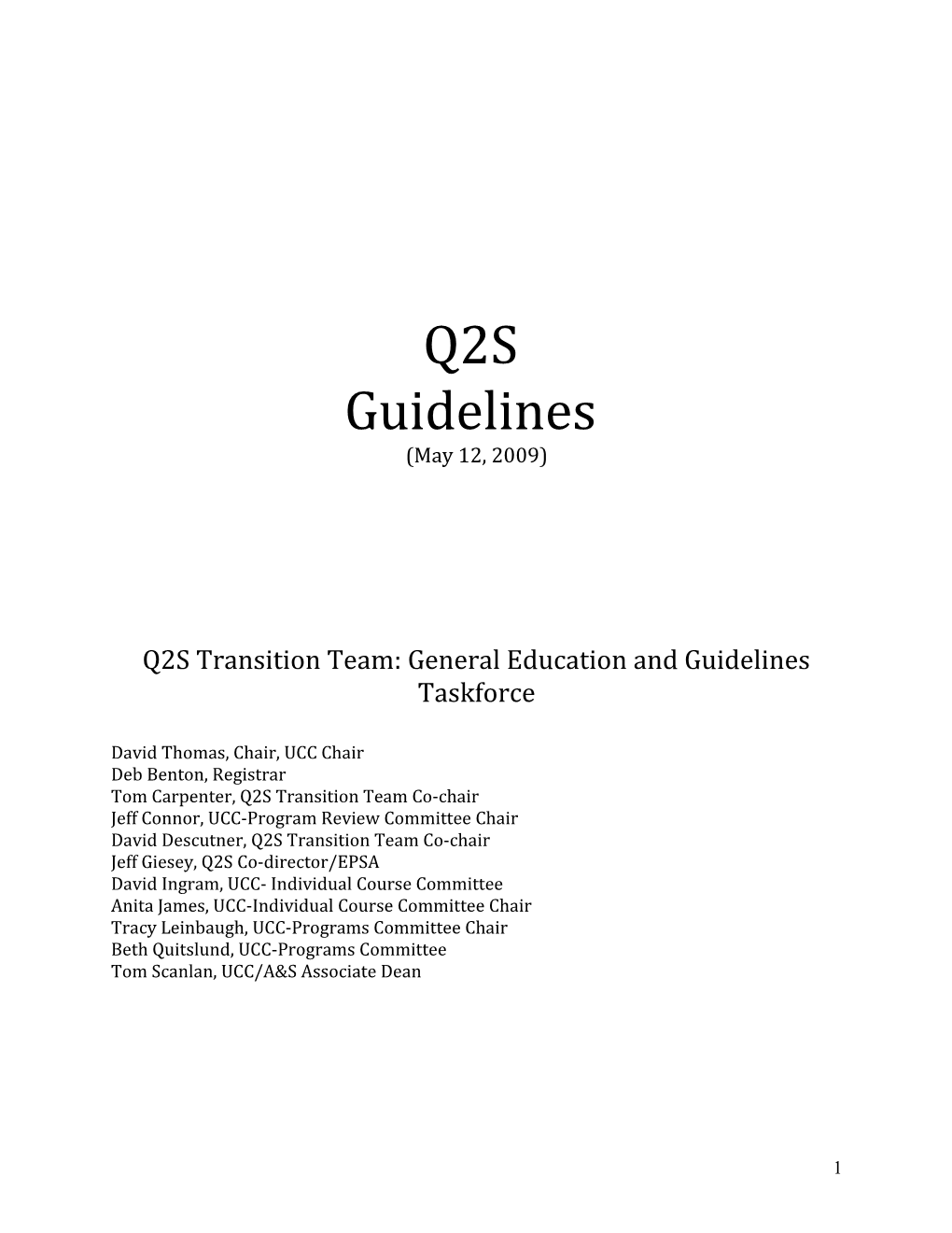 Guideline Table of Contents