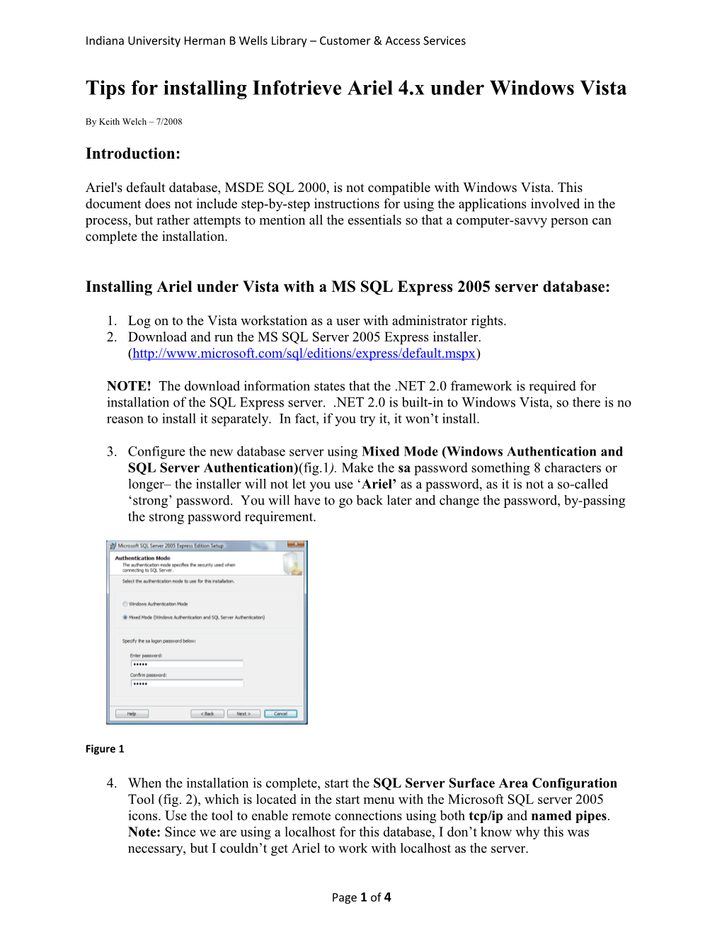 Tips for Installing Infotrieve Ariel 4.X Under Windows Vista