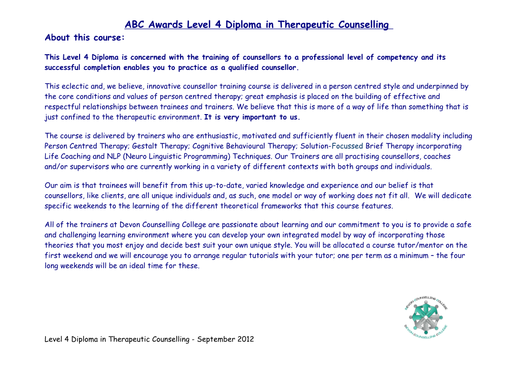 Level 2 : Introduction to Counselling