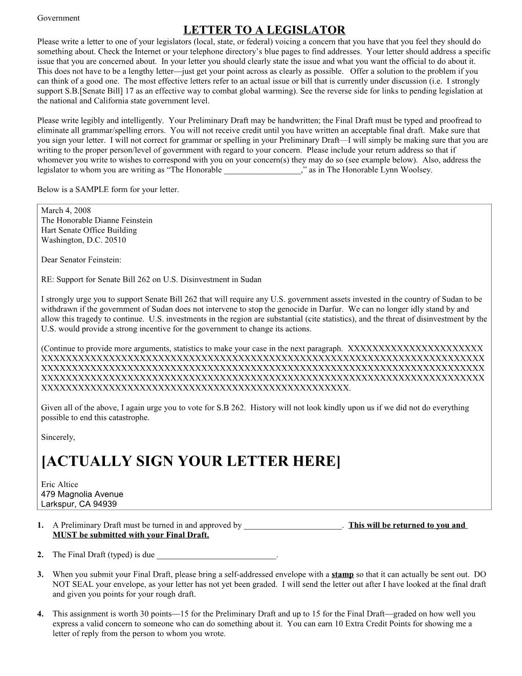 Letter to a Legislator