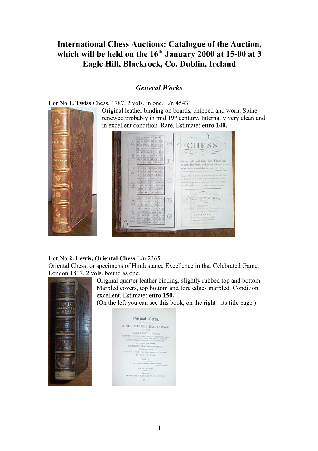 Preliminary Book List,- January 2000 Auction
