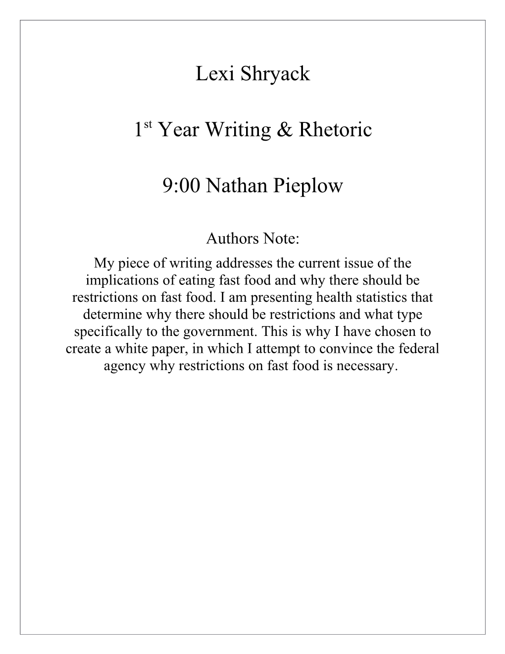 1St Year Writing & Rhetoric