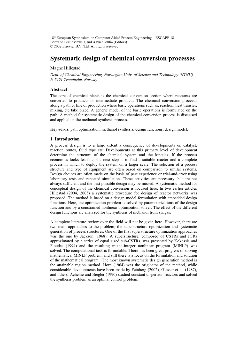 Systematic Design of Chemical Conversion Processes