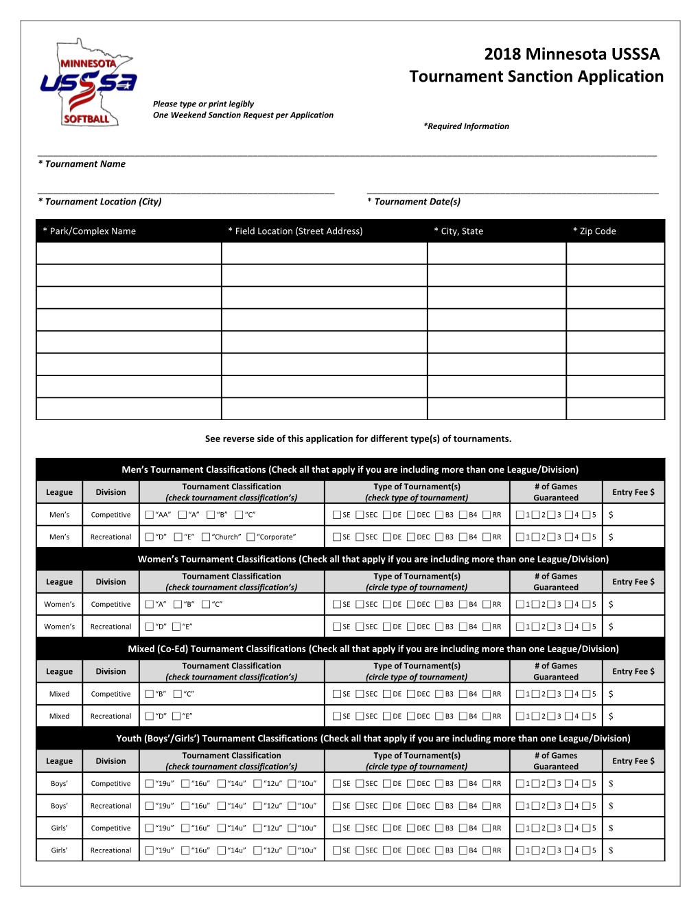 2018Minnesota USSSA Tournament Sanction Application