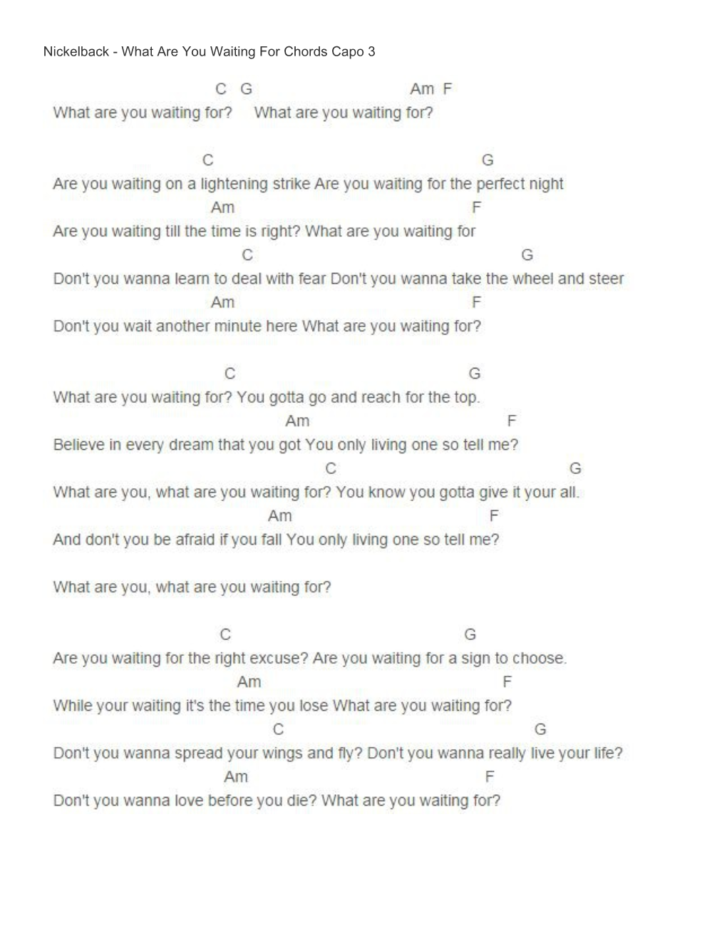 Nickelback - What Are You Waiting for Chords Capo 3