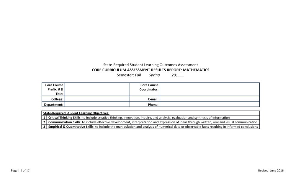 Core Curriculum Assessment Results Report: Mathematics