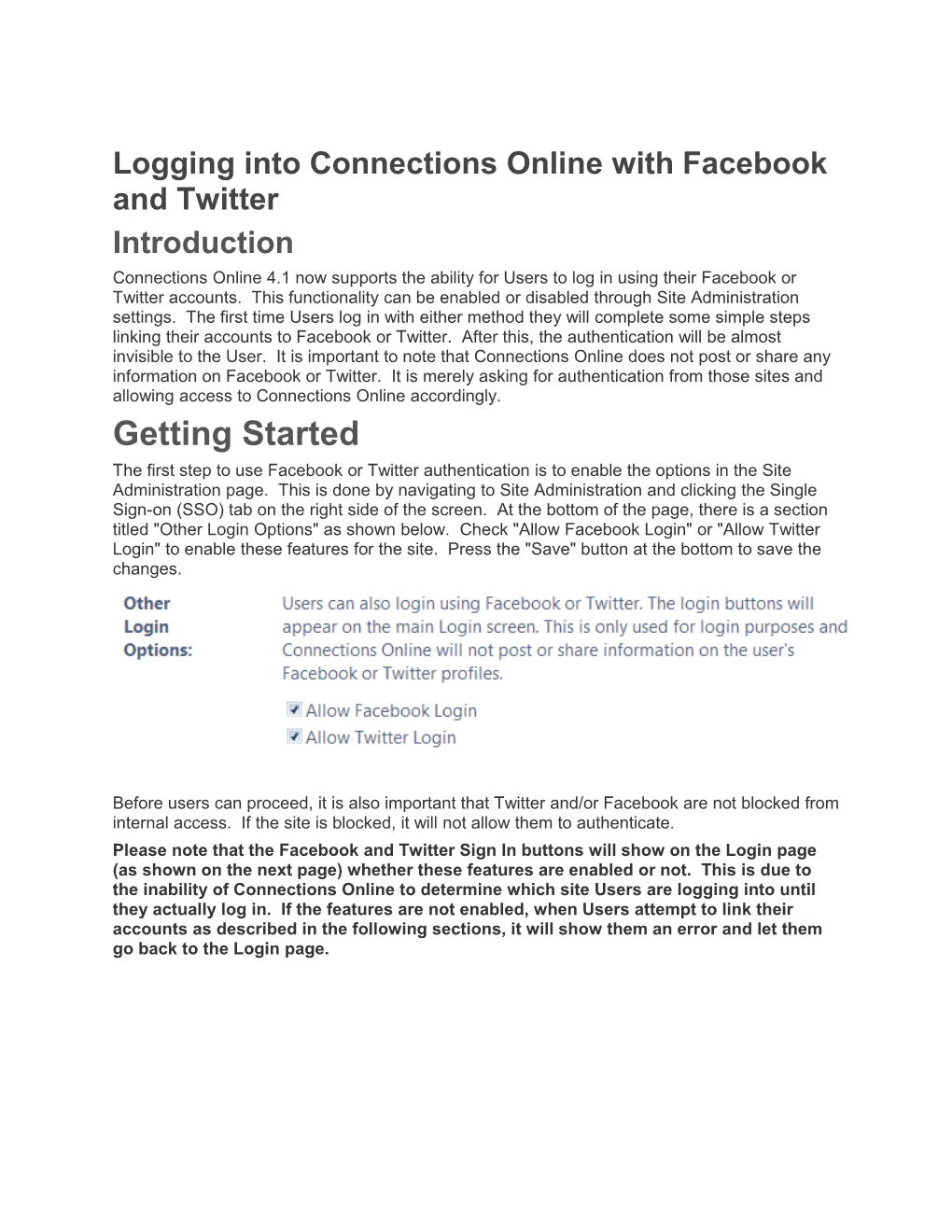 Logging Into Connections Online with Facebook and Twitter