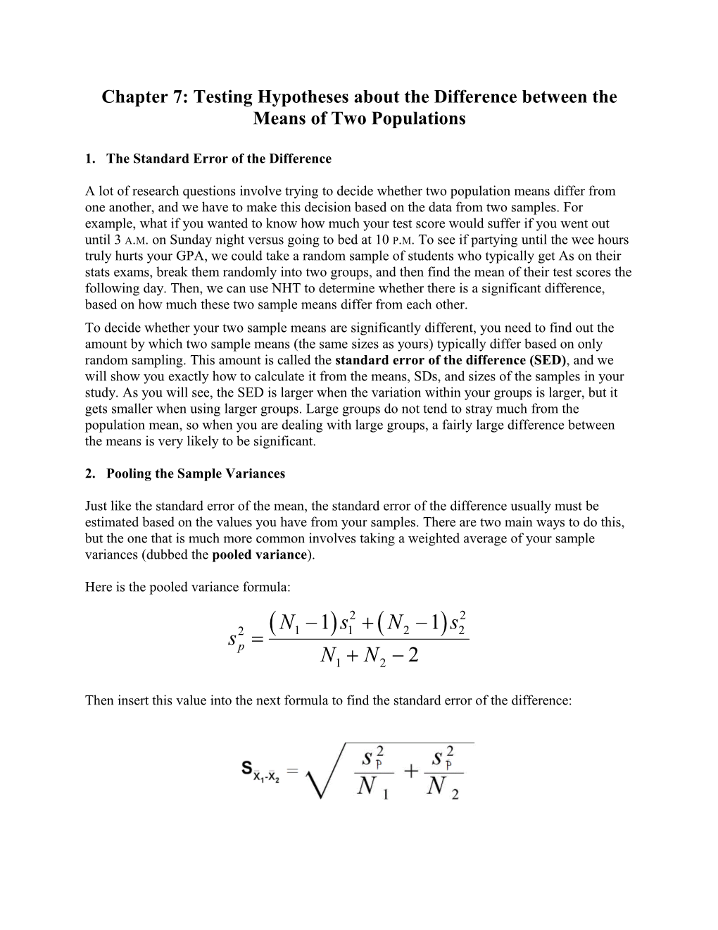 Chapter 8: Testing the Difference of the Means of Two Populations