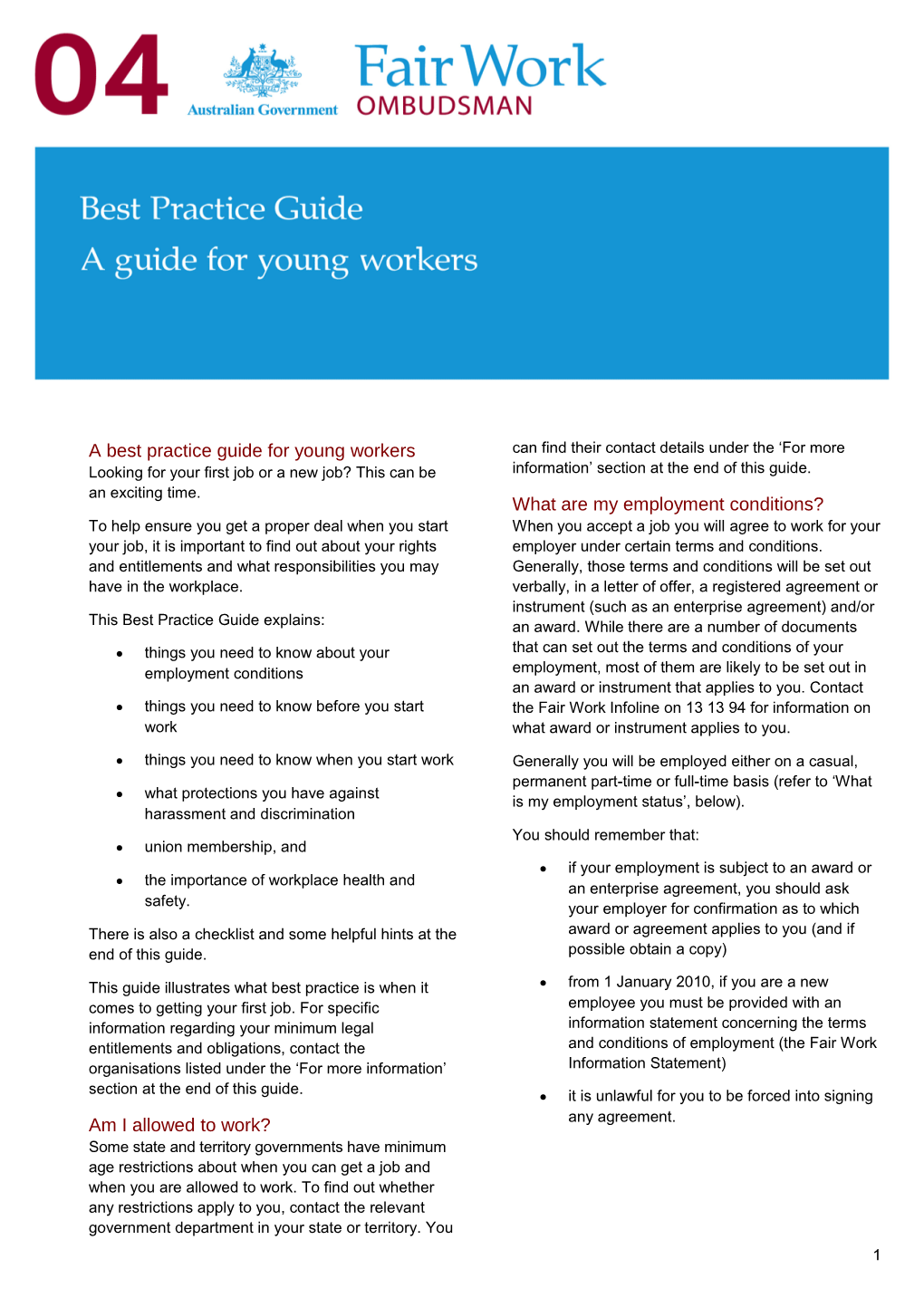 Best Practice Guide 04 - a Guide for Young Workers