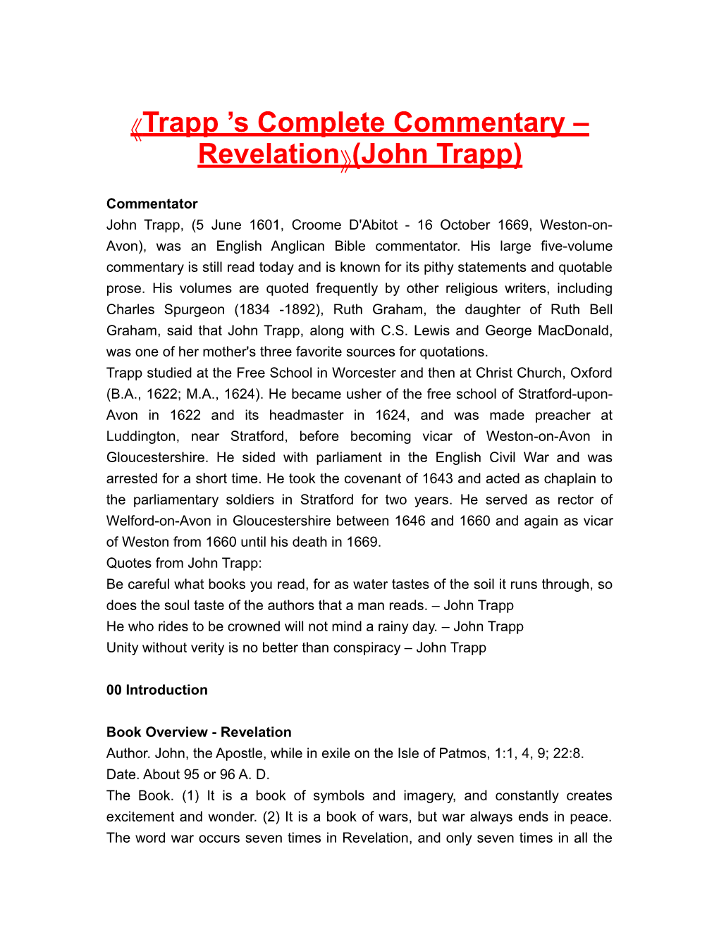 Trapp S Complete Commentary Revelation (John Trapp)