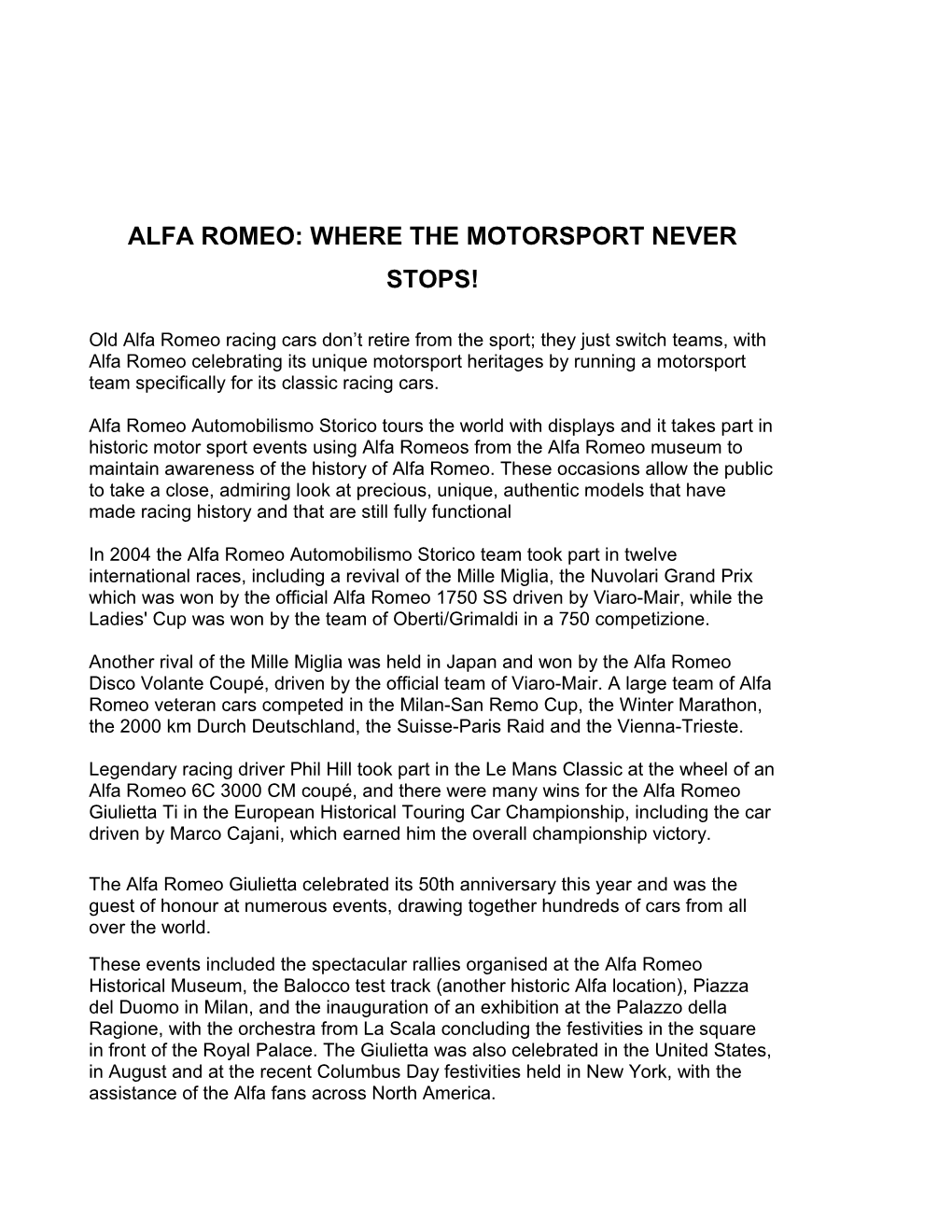 Alfa Romeo: Where the Motorsport Never Stops!