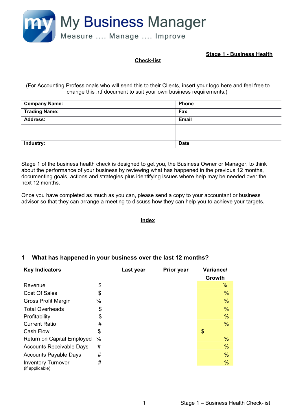 Business Stage 1 - Business Review Worksheets
