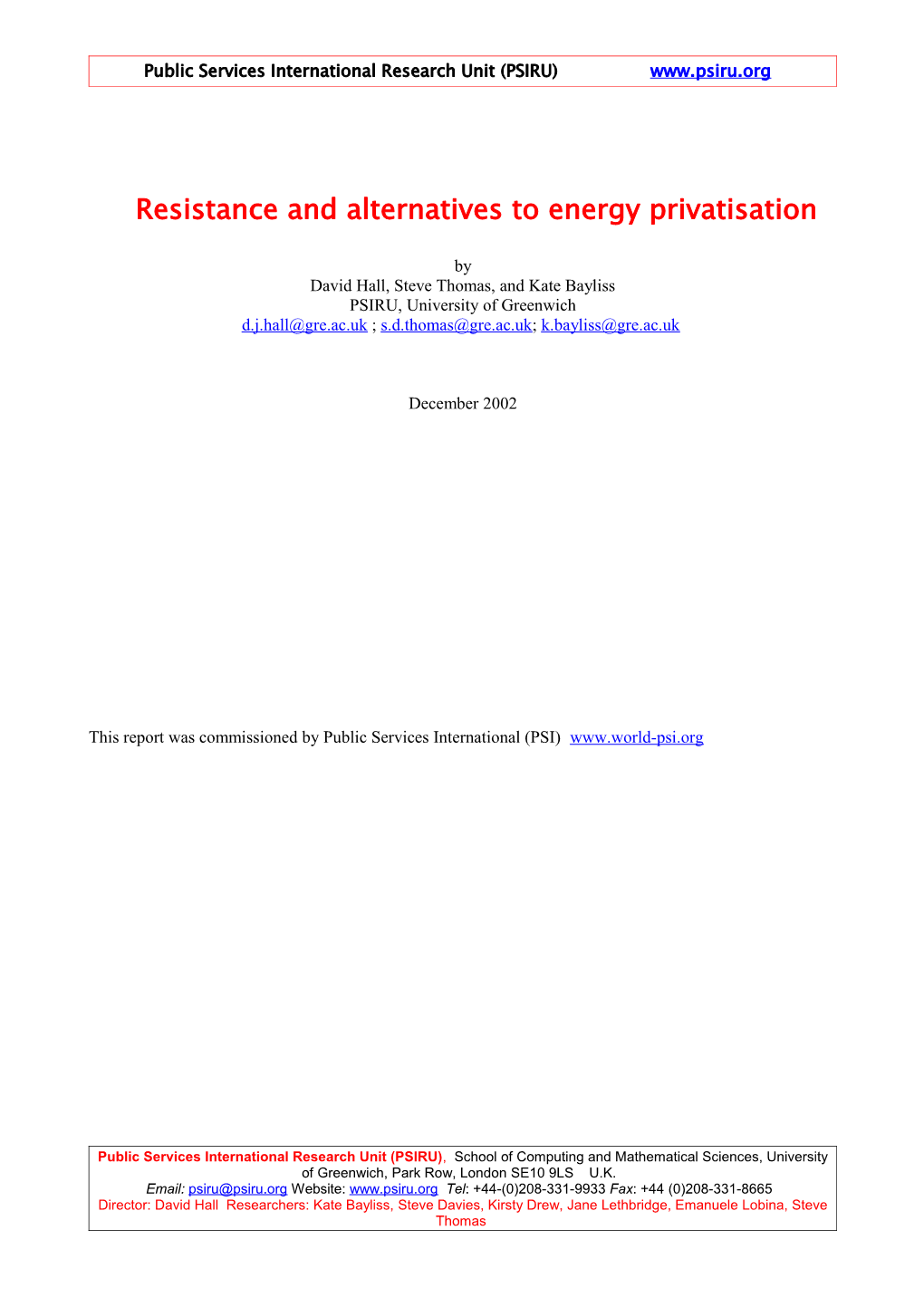 Resistance and Alternatives to Energy Privatisation