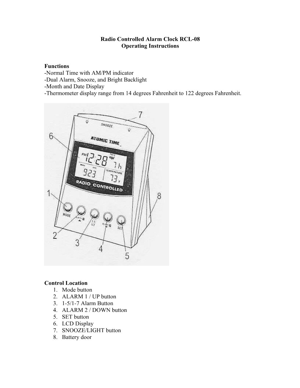 Radio Controlled Alarm Clock RCL-08