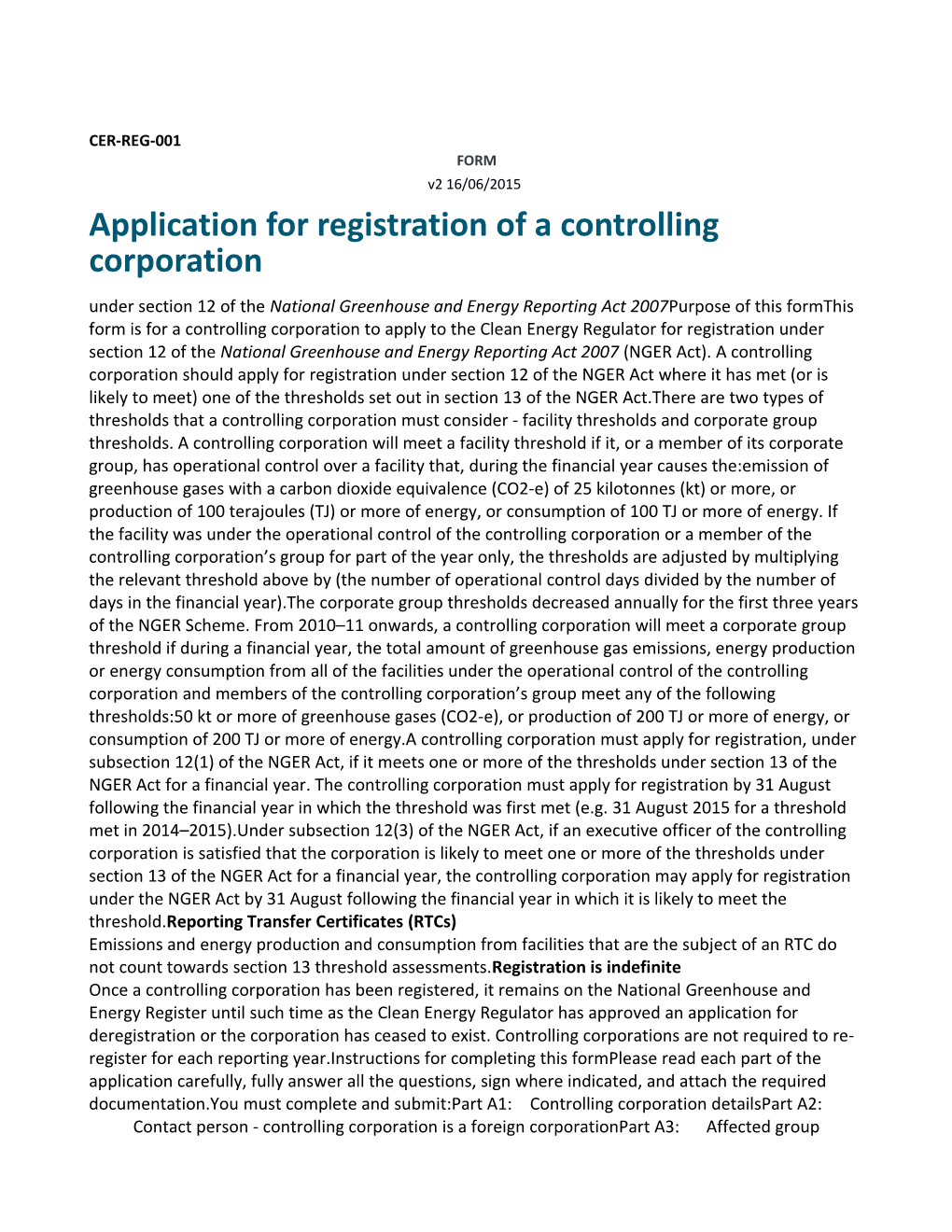 CER-REG-001 Application for Registration of a Controlling Corporation