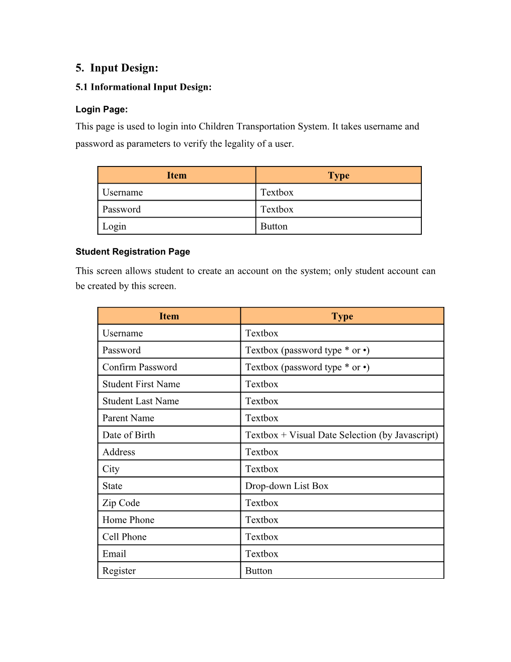 5.1 Informational Input Design