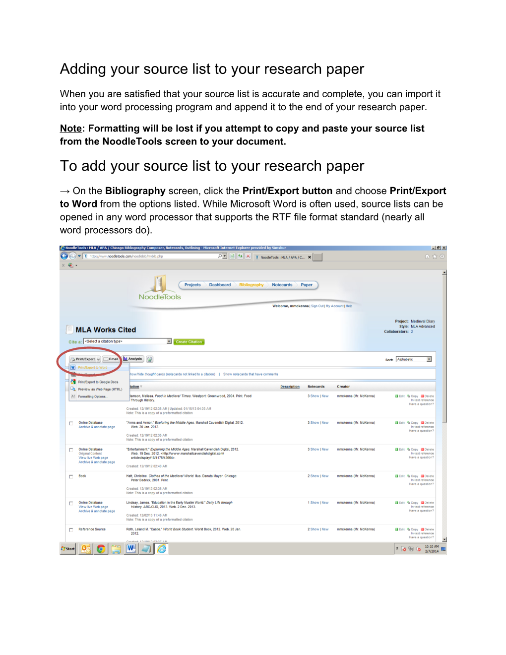 Adding Your Source List to Your Research Paper