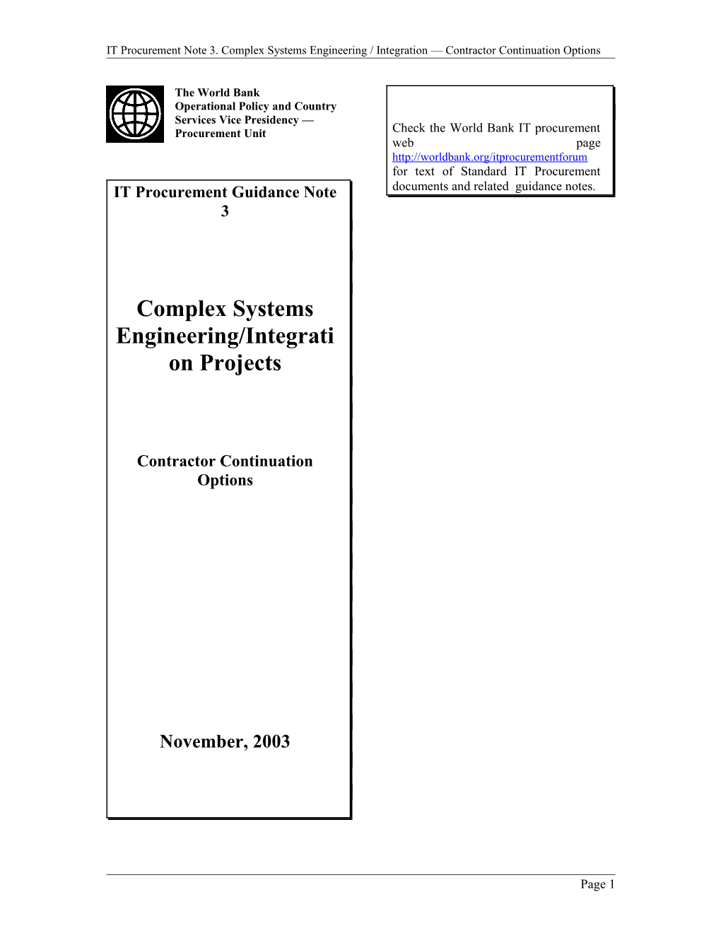 Procurement of Complex Systems Engineering Services Competitive Continuation Options