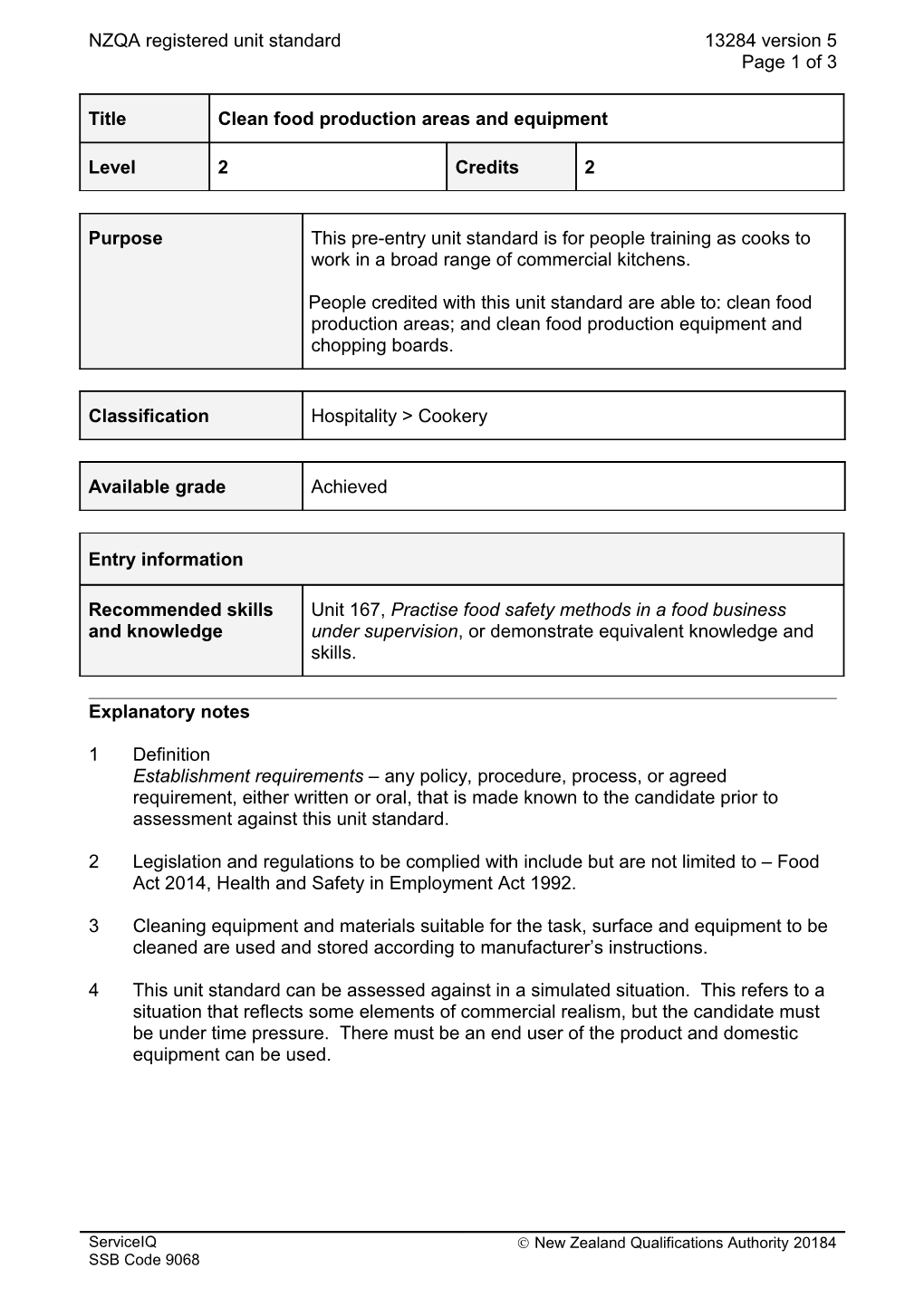 13284 Clean Food Production Areas and Equipment