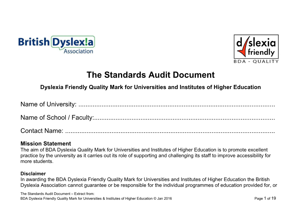 The Standards Audit Document