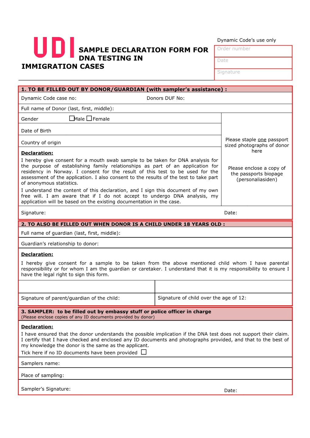 Sample Declaration Form for Dna Testing